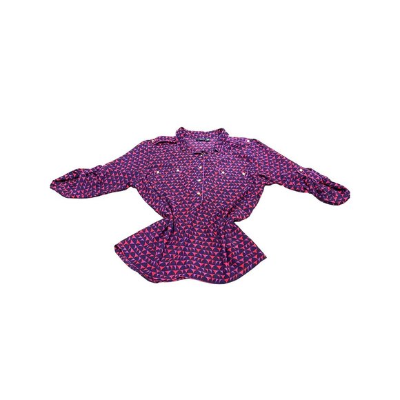 A.N.A. A New Approach Black Red Purple Geometric Print Roll Tab Sleeves Size XL - Picture 11 of 13